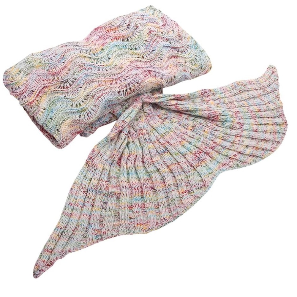 PAPILLON Multicolour Rainbow Knit Mermaid Tail Blanket FishTail Crochet - Picture 2 of 16